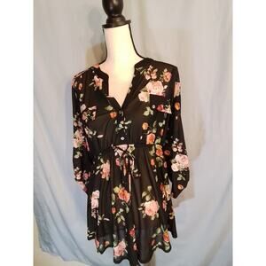 Siren Lily Black Floral Semi-Sheer Top